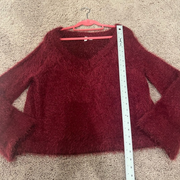Anthropologie Maeve v-neck eyelash sweater medium petite MP pink red burgundy - Picture 13 of 14